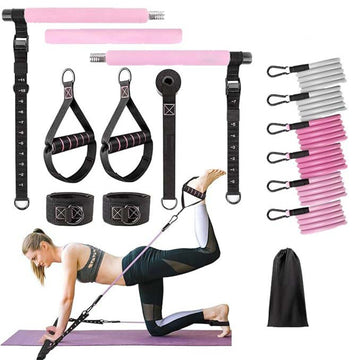 Barre de pilates avec 6 bandes de résistance églable barre de pilates portable pour l'étirement pour le yoga l'étirement sculpture